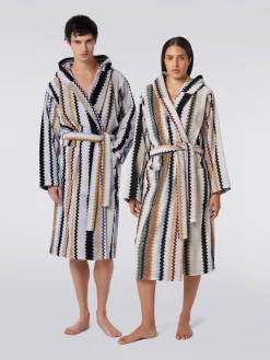 Long Curt chevron cotton terry hooded bathrobe