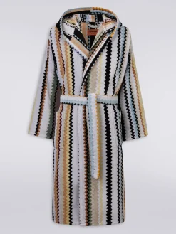 Long Curt chevron cotton terry hooded bathrobe