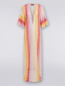 Long dégradé lace-effect cover up kaftan with lurex