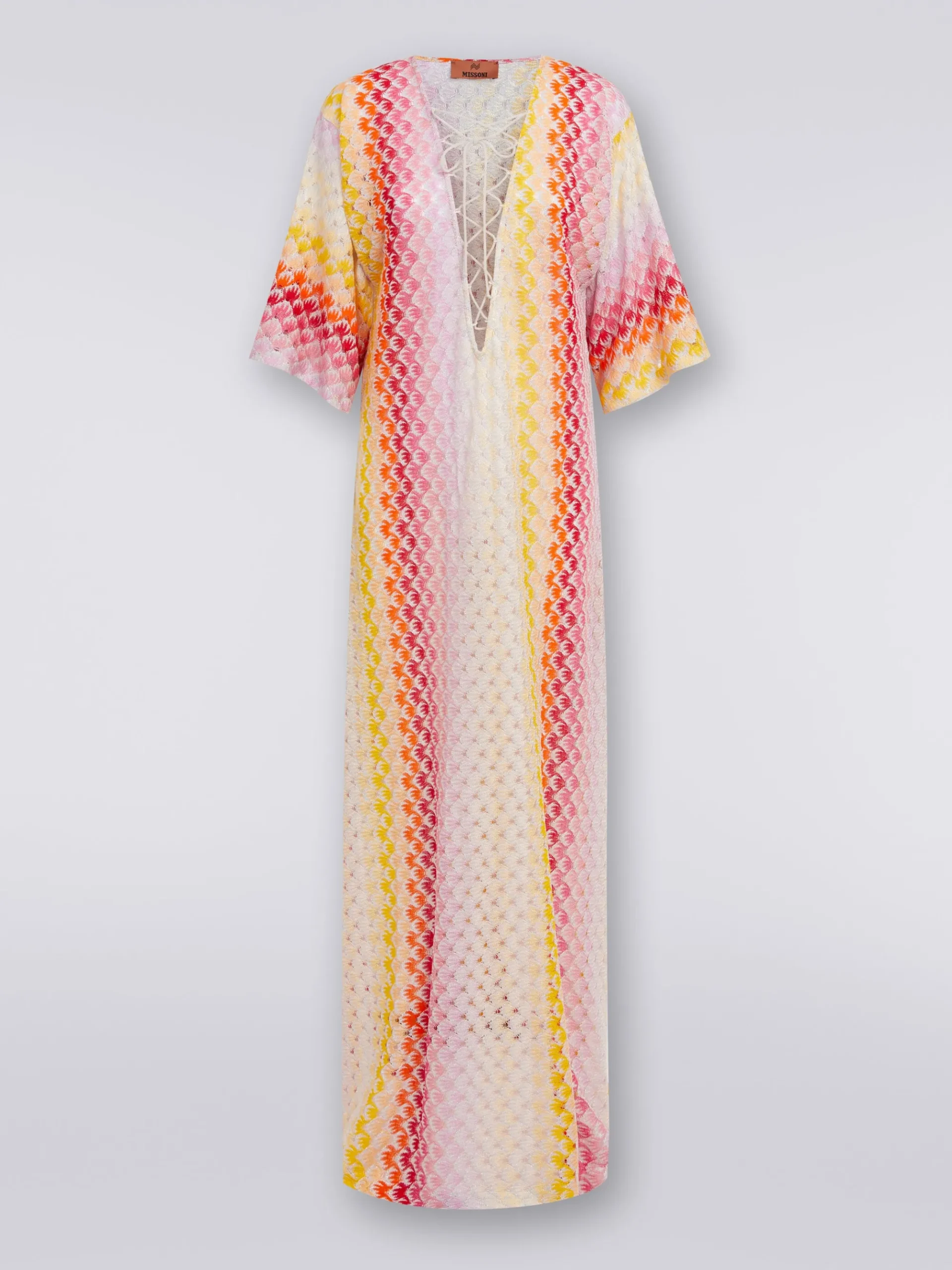 Long dégradé lace-effect cover up kaftan with lurex