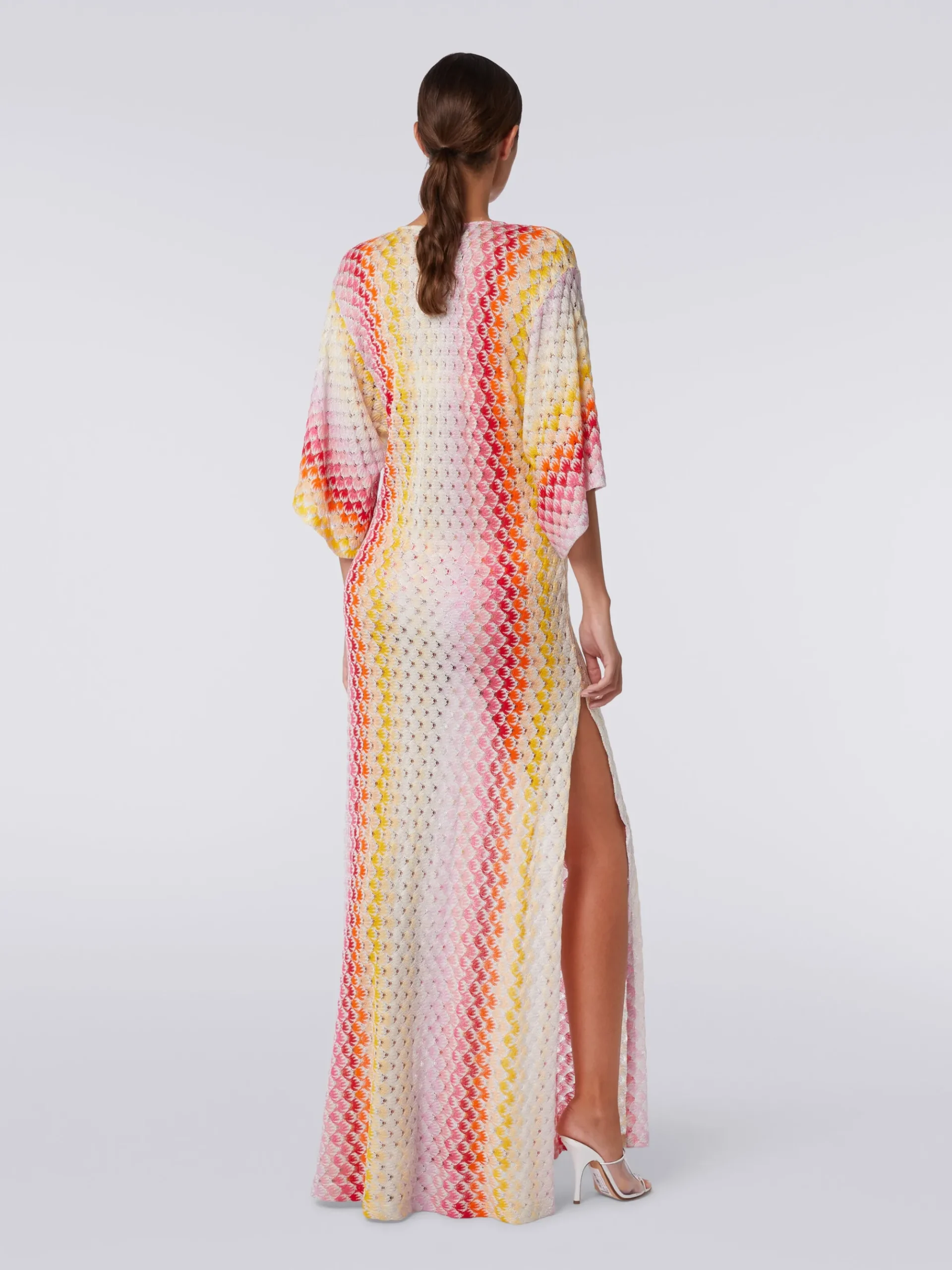 Long dégradé lace-effect cover up kaftan with lurex