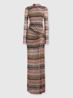 Long dress in chevron viscose and lurex with cut-out detail