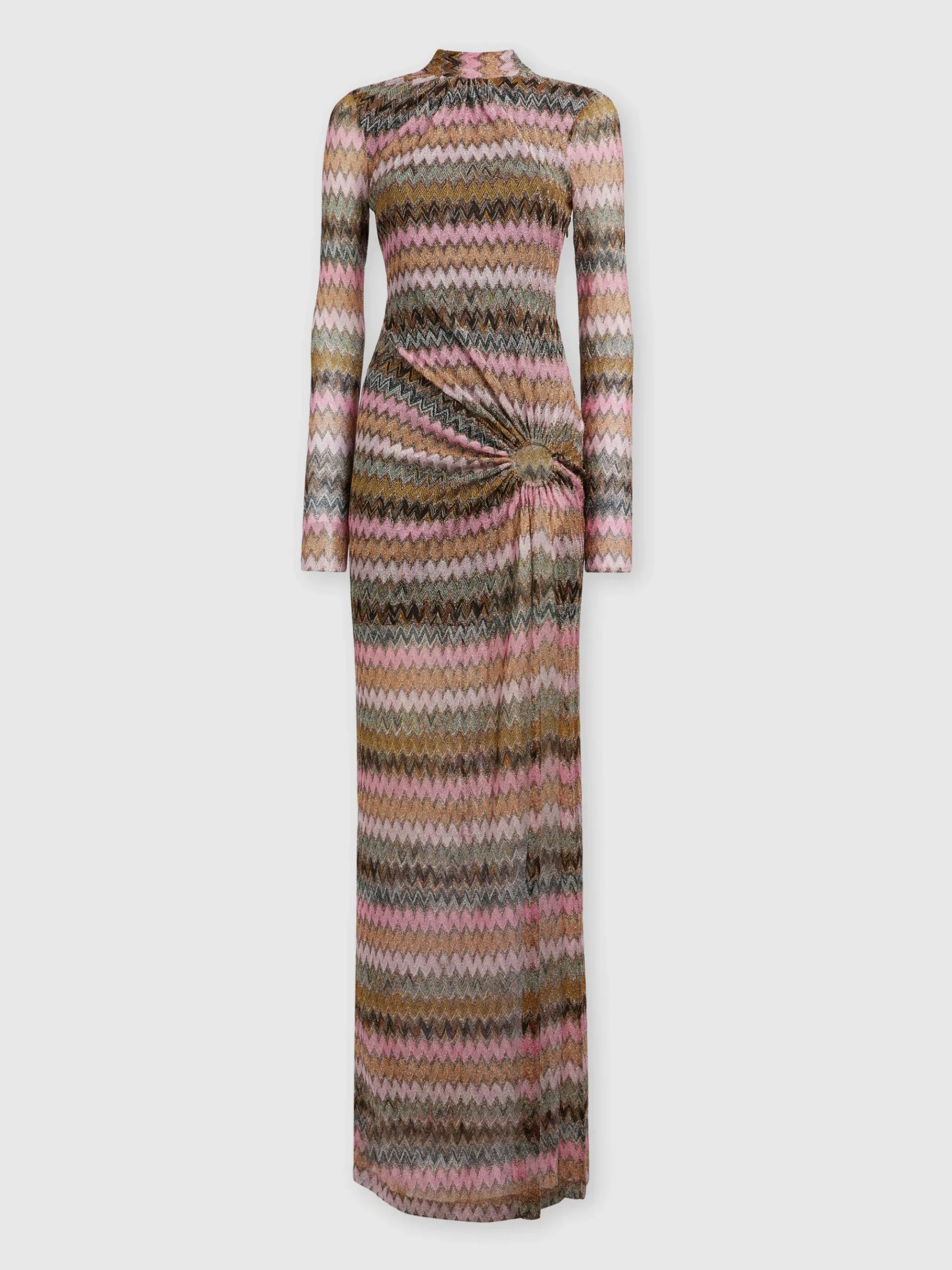 Long dress in chevron viscose and lurex with cut-out detail