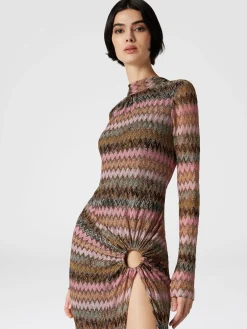 Long dress in chevron viscose and lurex with cut-out detail