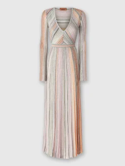 Long dress in lamé pleated knit