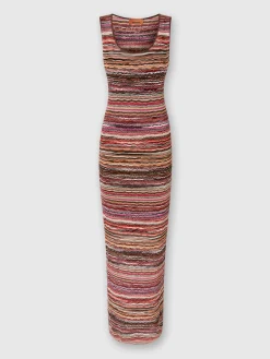 Long dress in lamé viscose with wave motif