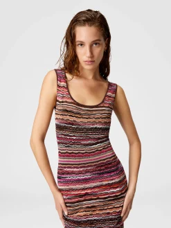 Long dress in lamé viscose with wave motif