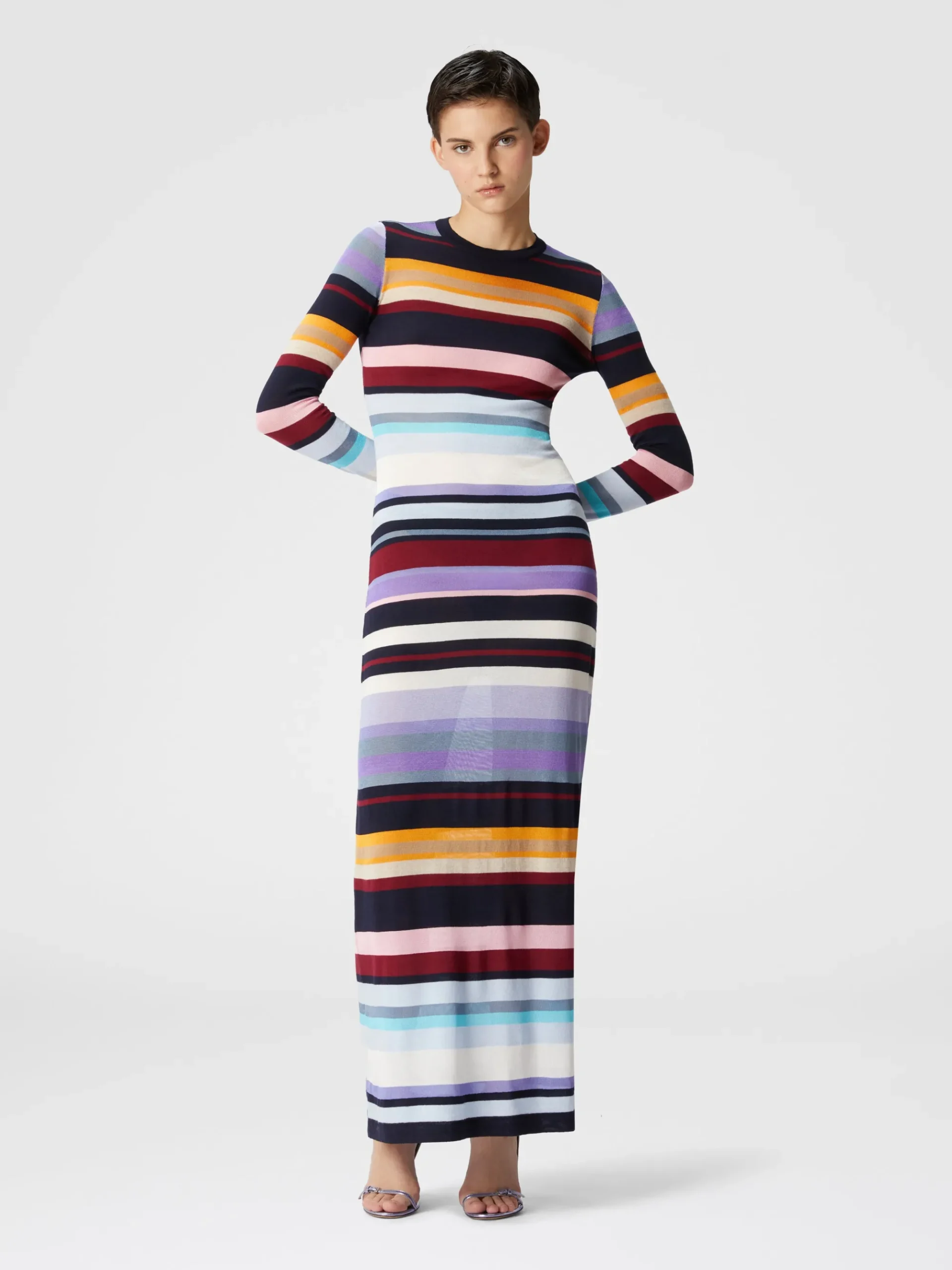 Long dress in striped stockinette stitch