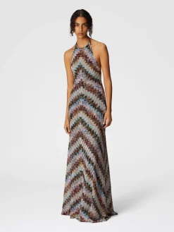 Long dress in zig zag lamé viscose blend