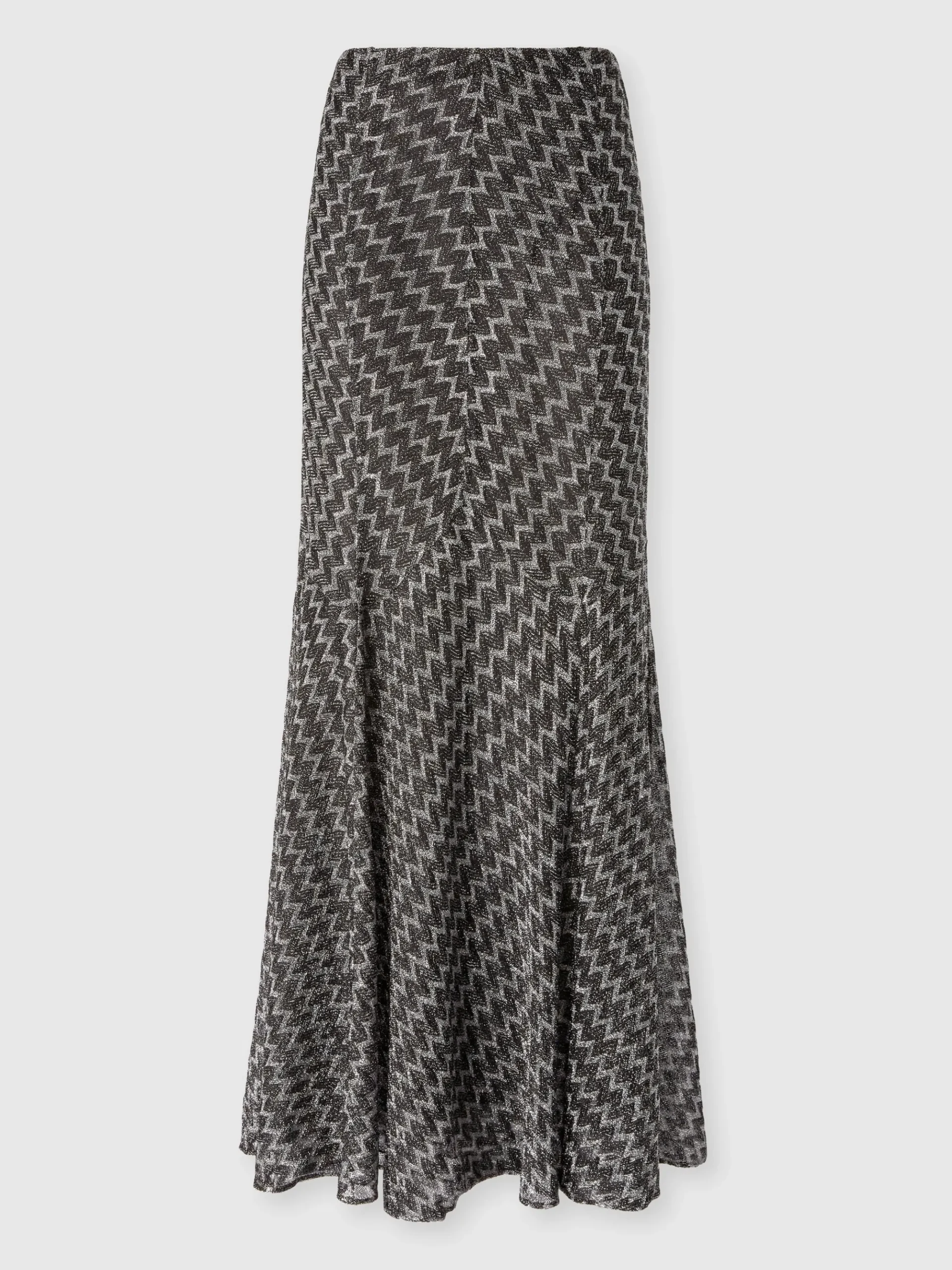 Long flared skirt in zig zag lamé viscose blend