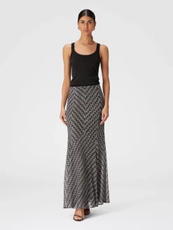 Long flared skirt in zig zag lamé viscose blend
