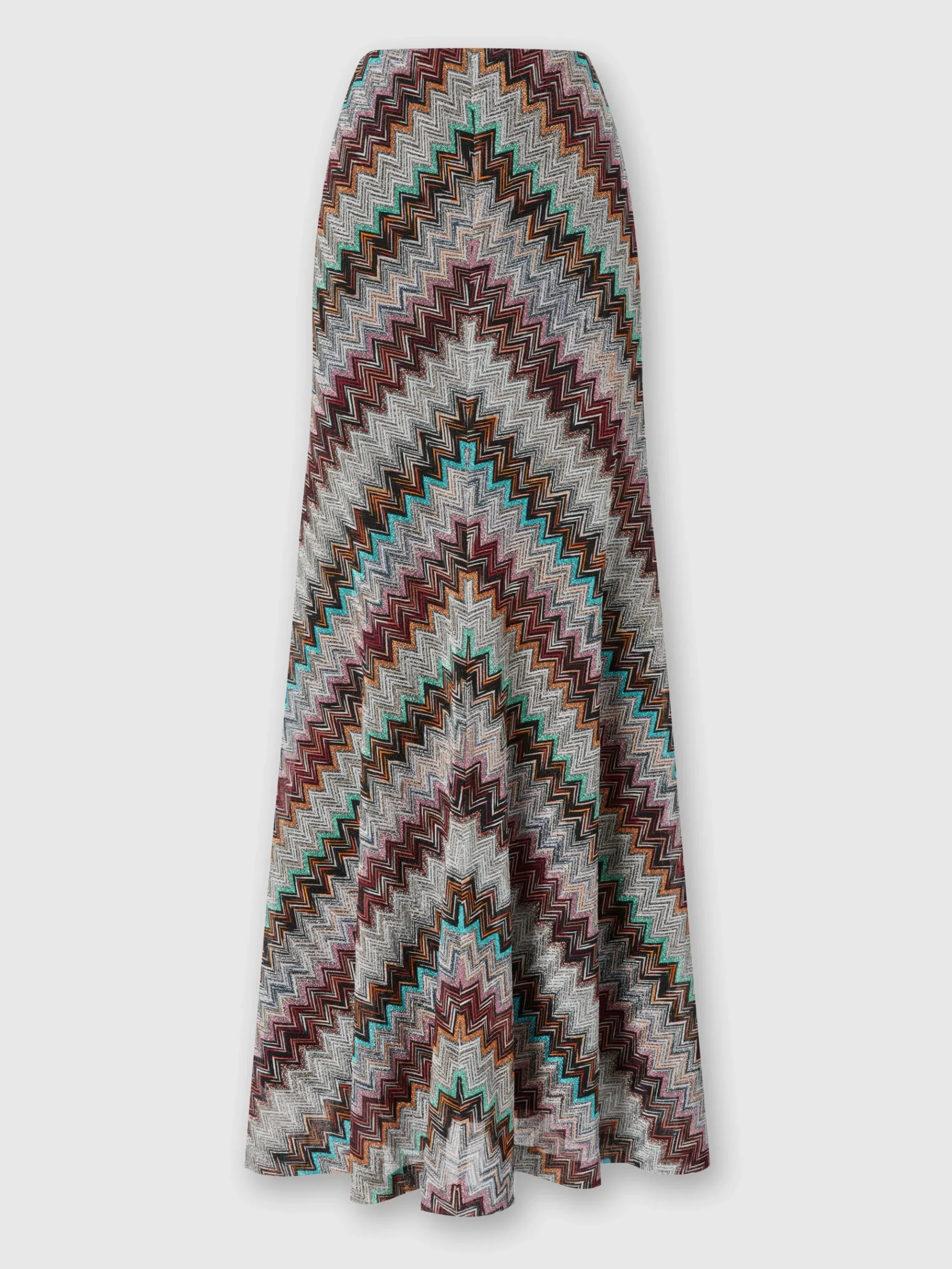 Long flared skirt with lamé slub zigzag motif