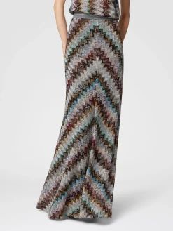 Long flared skirt with lamé slub zigzag motif