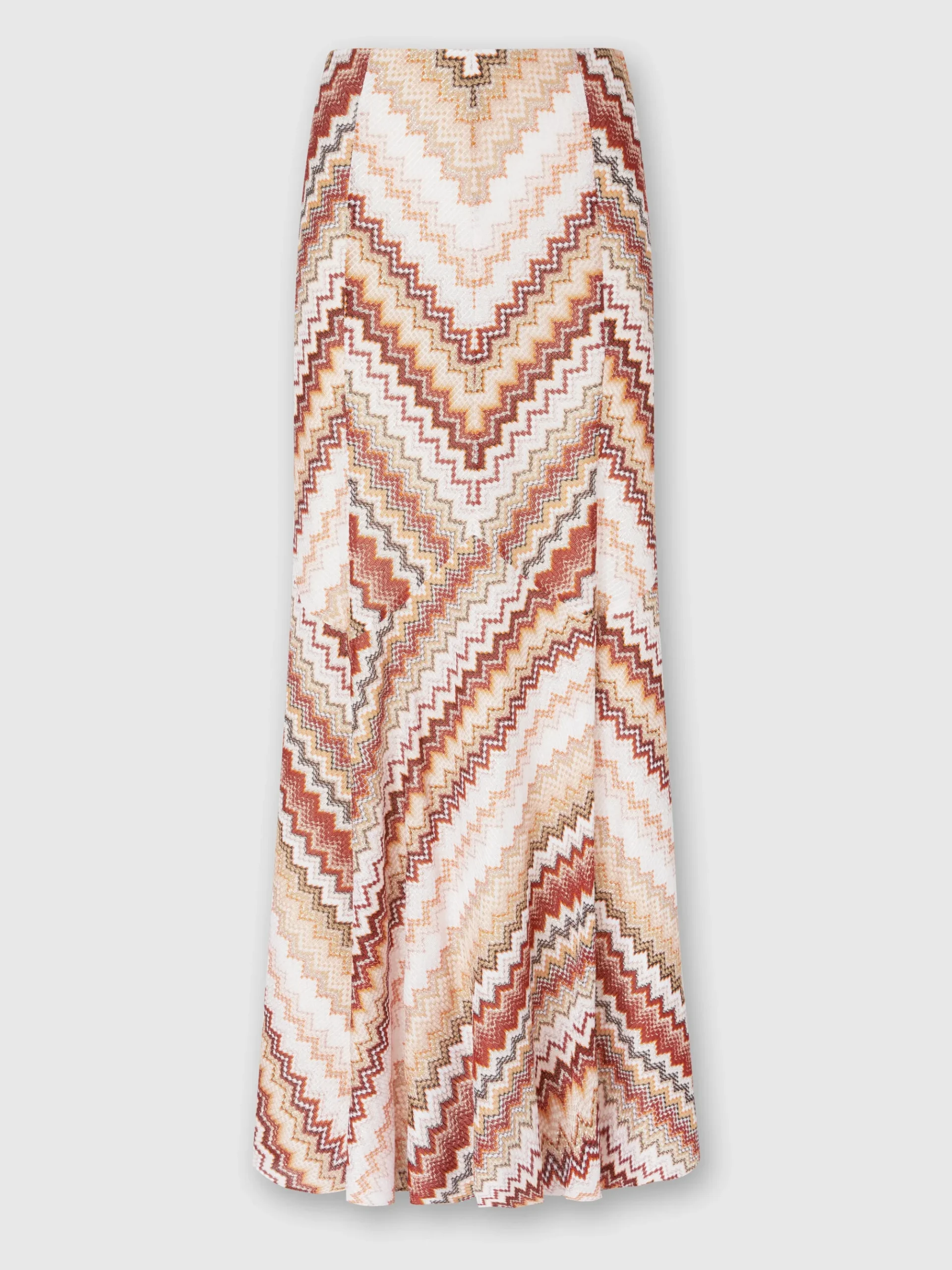 Long flared skirt with lamé serrated zig zag pattern