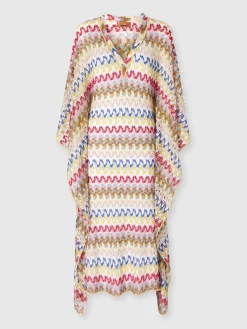 Long kaftan in lamé viscose lace