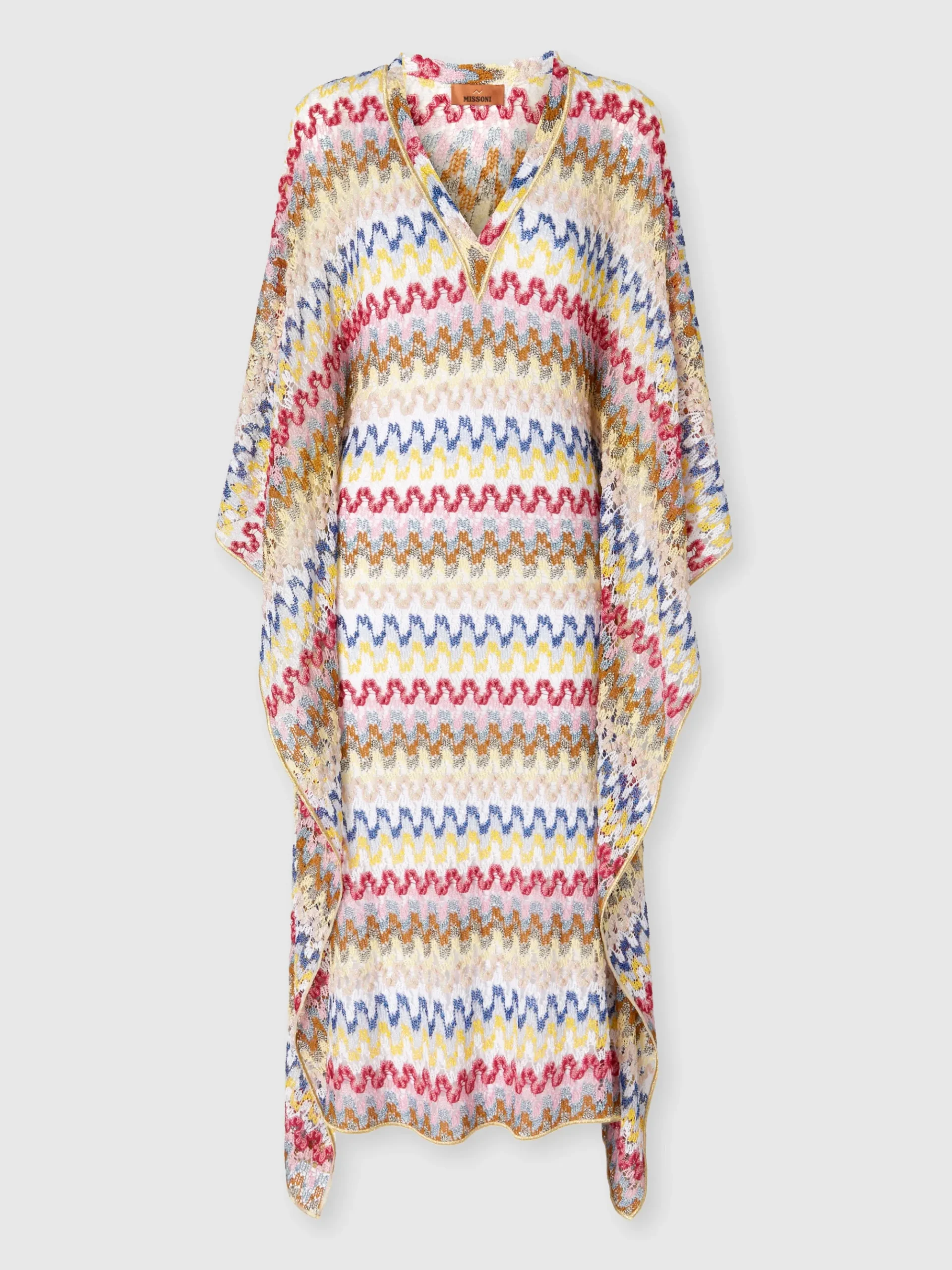 Long kaftan in lamé viscose lace