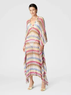 Long kaftan in lamé viscose lace