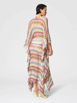 Long kaftan in lamé viscose lace