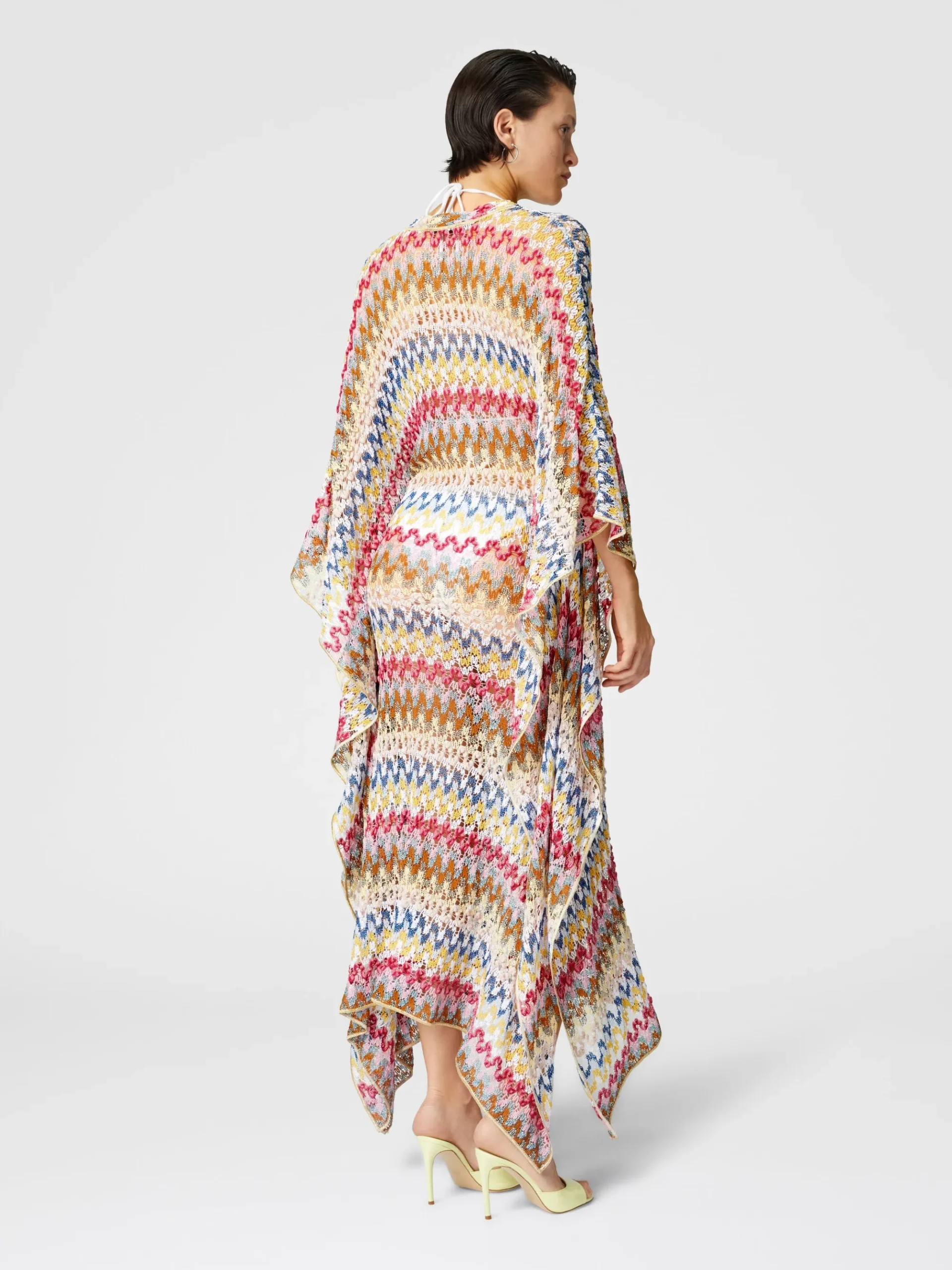 Long kaftan in lamé viscose lace