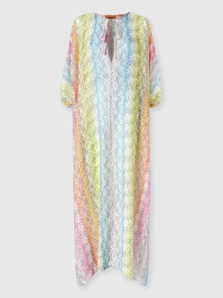Long kaftan in printed cotton and silk blend