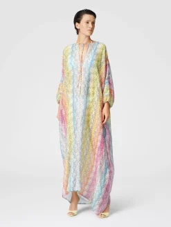 Long kaftan in printed cotton and silk blend