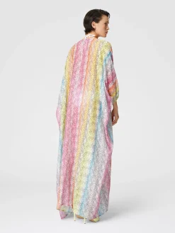 Long kaftan in printed cotton and silk blend