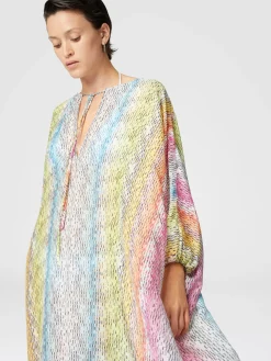 Long kaftan in printed cotton and silk blend