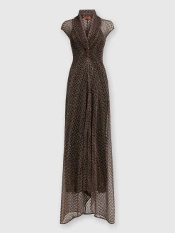 Long lamé lace dress with torchon neckline