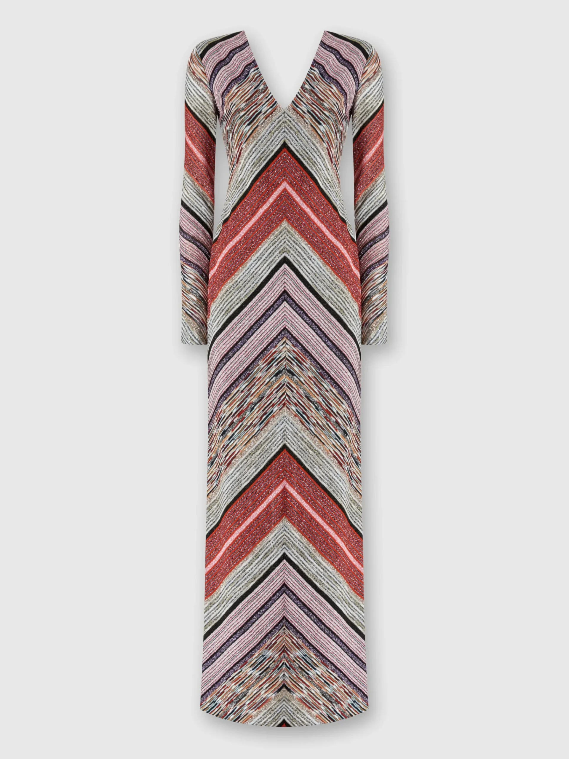 Long lamé slub dress with plunging V-neckline