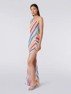 Long one-shoulder cover up with zigzag print
