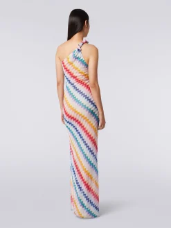 Long one-shoulder cover up with zigzag print