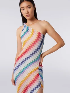 Long one-shoulder cover up with zigzag print