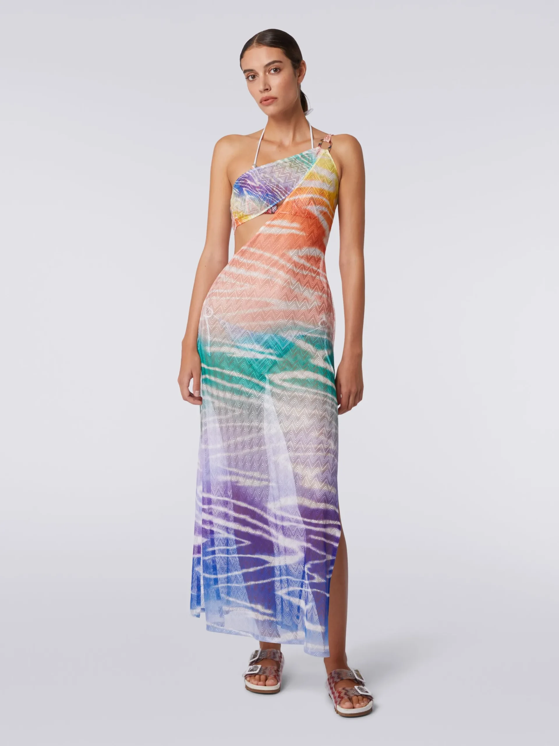 Long one-shoulder tie-dye print cover up dress