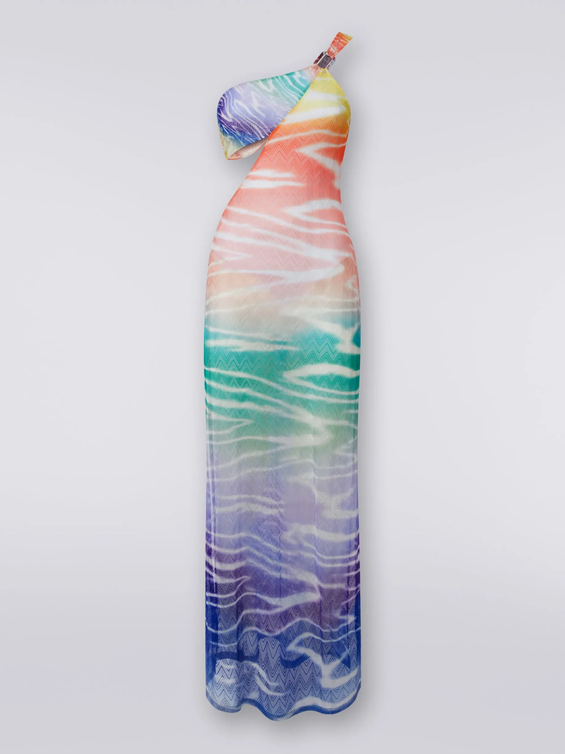 Long one-shoulder tie-dye print cover up dress