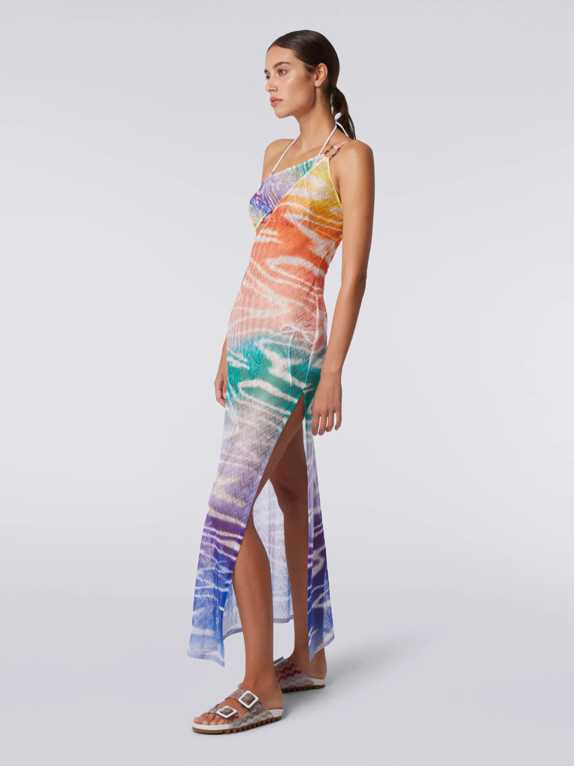 Long one-shoulder tie-dye print cover up dress