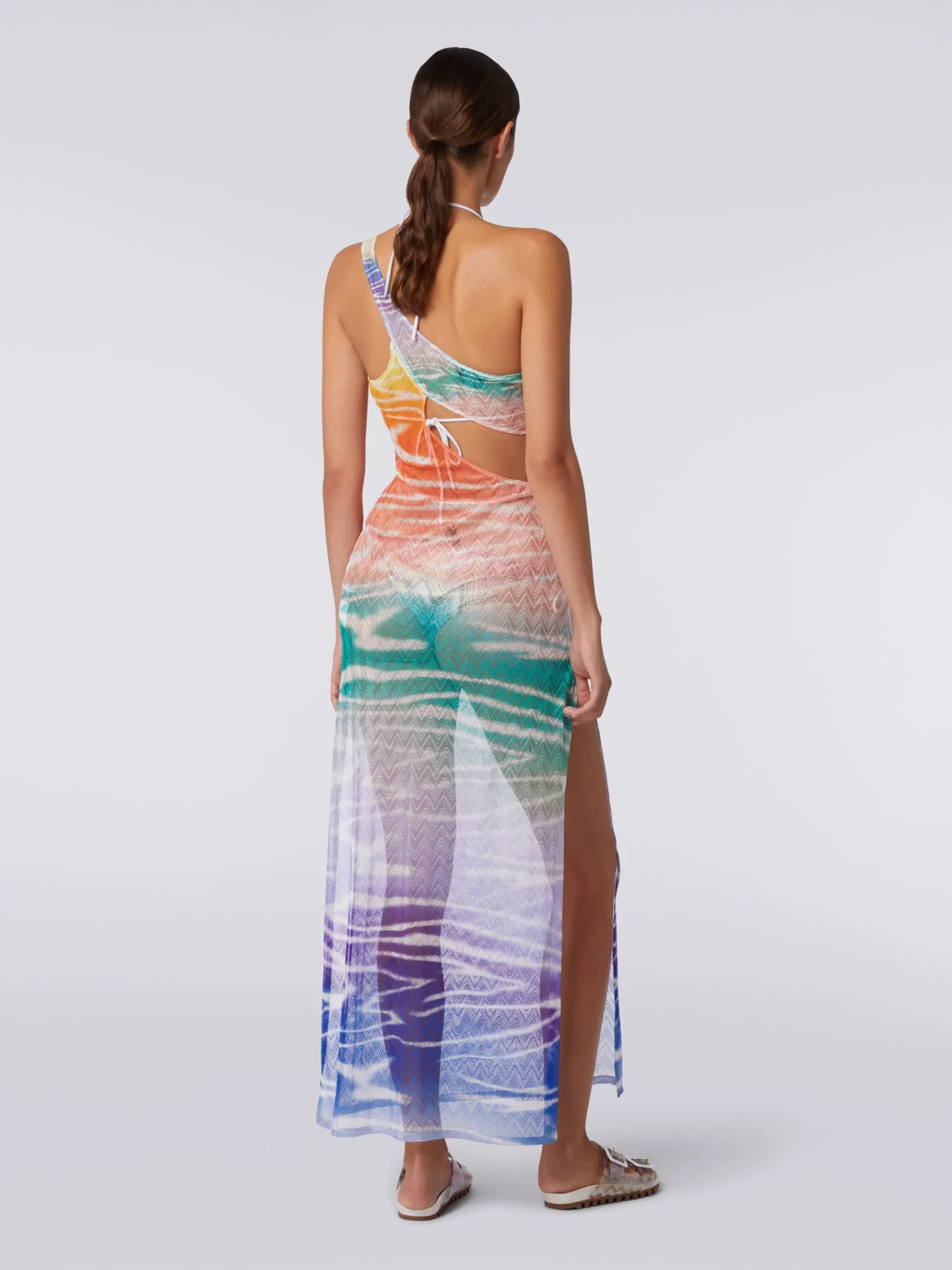 Long one-shoulder tie-dye print cover up dress