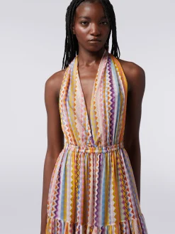 Long printed cotton and silk cover-up dress