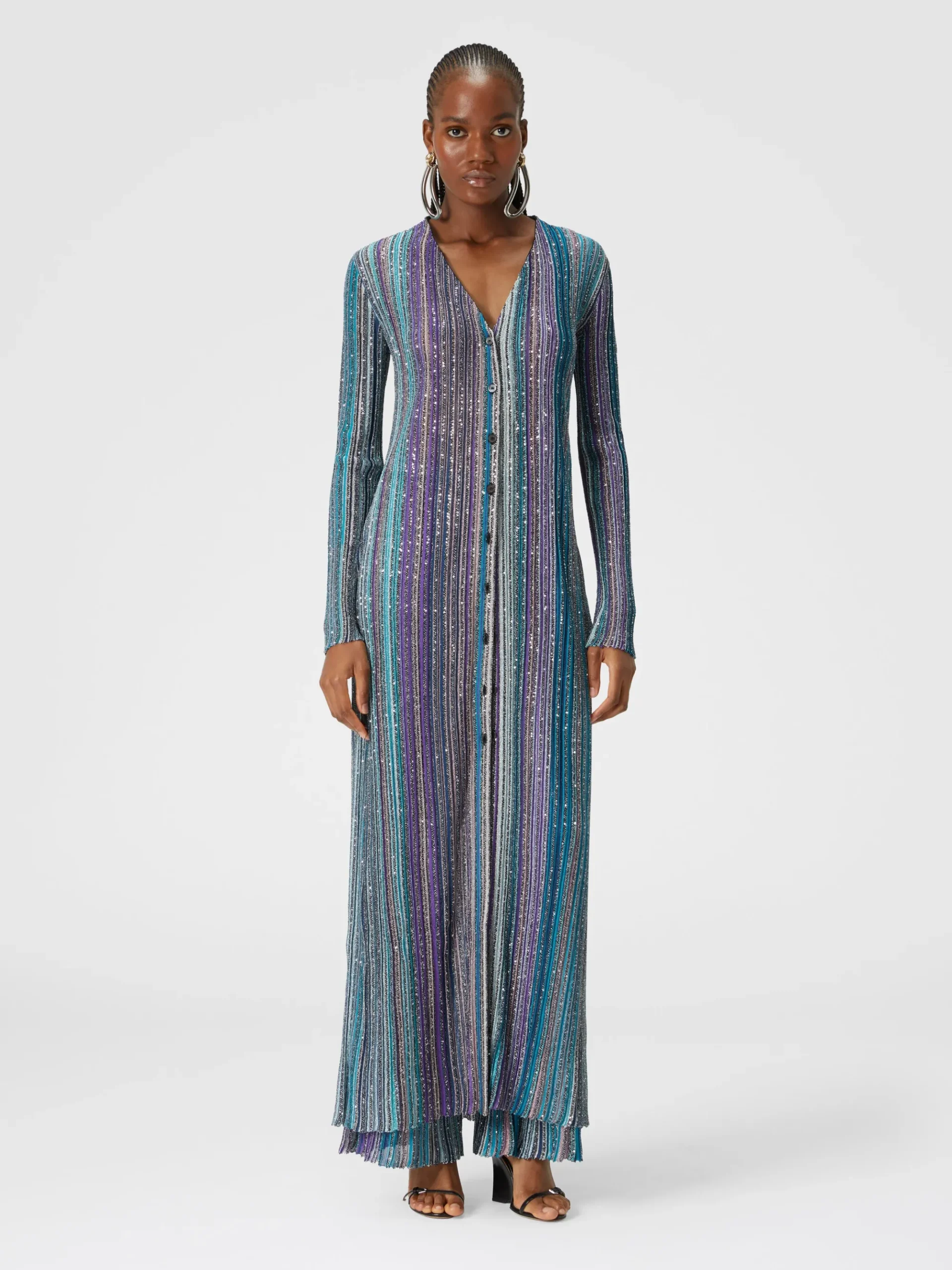 Long ribbed cardigan with sequins
