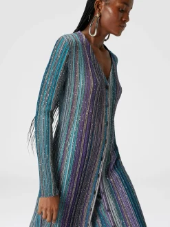 Long ribbed cardigan with sequins