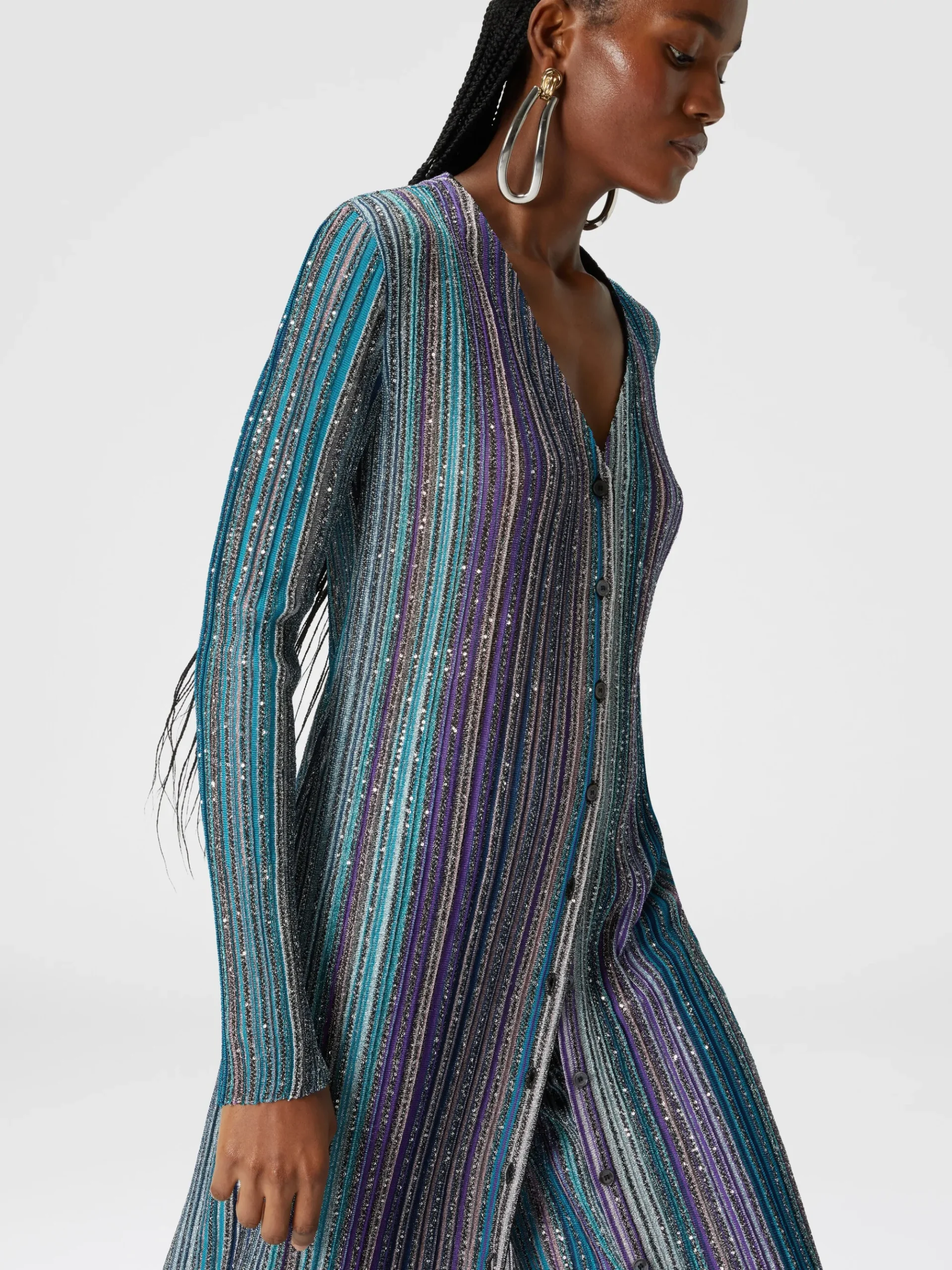 Long ribbed cardigan with sequins