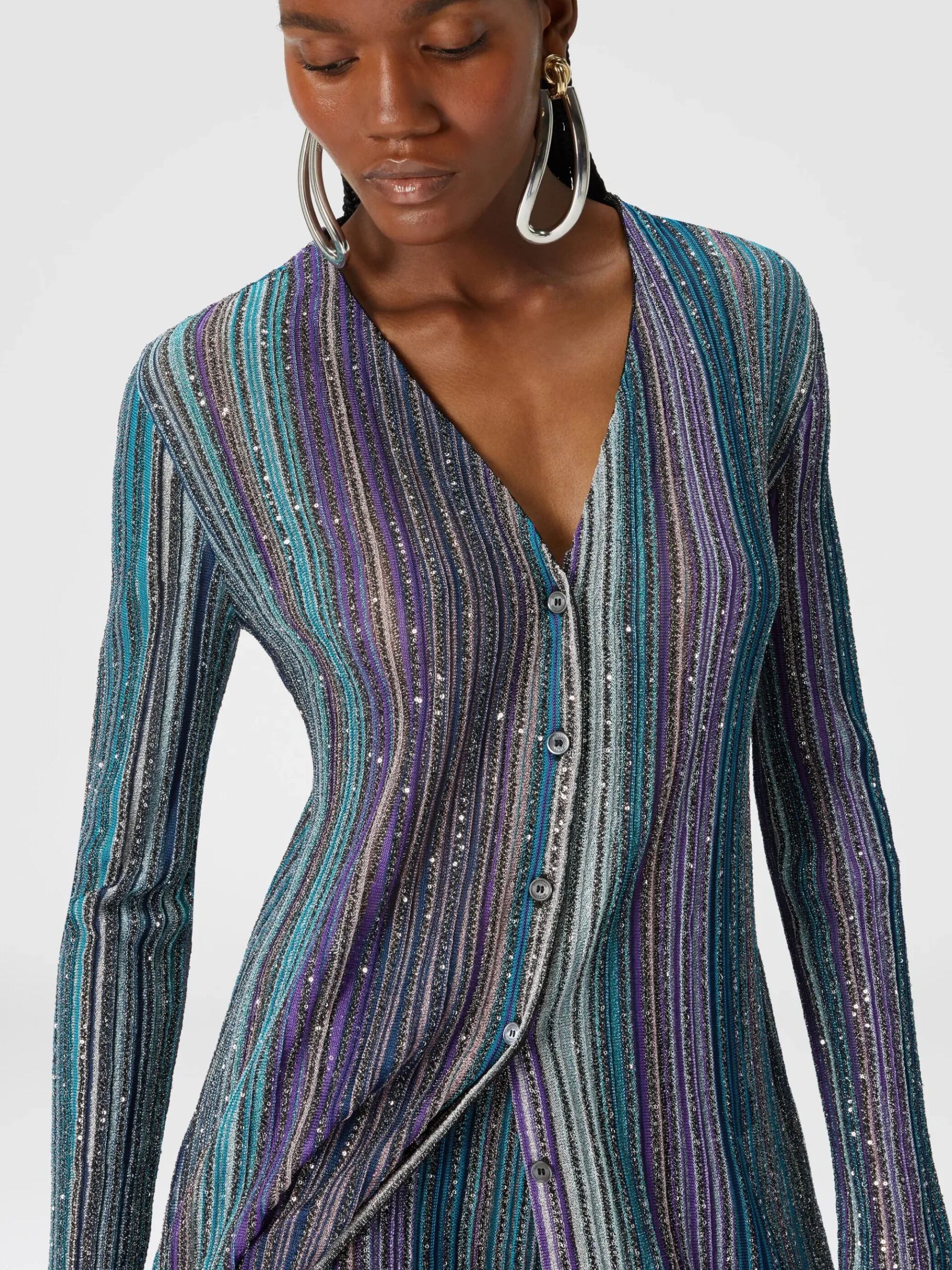 Long ribbed cardigan with sequins