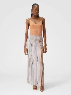 Long ribbed parted skirt with sequins