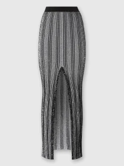 Long ribbed ribbed skirt with sequins