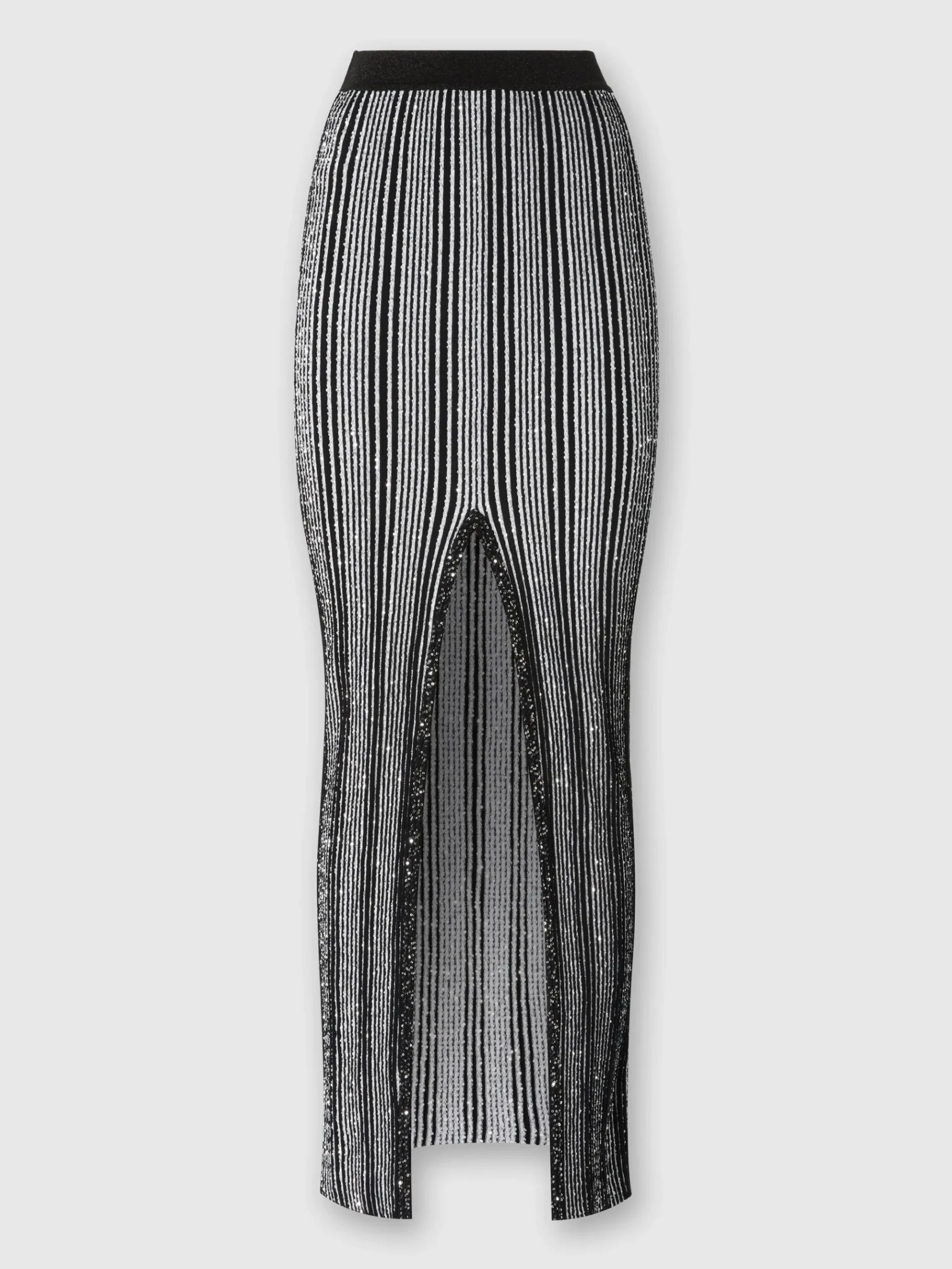 Long ribbed ribbed skirt with sequins