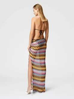 Long skirt in lamé viscose lace with gathers