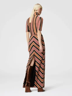 Long skirt with mazxi-slit in cotton and viscose