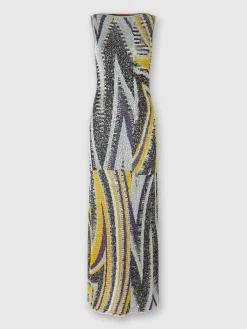 Long sleeveless dress in viscose blend zig zag lamé