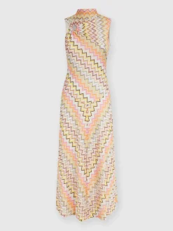 Long sleeveless dress with gathered neckline