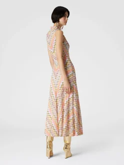 Long sleeveless dress with gathered neckline