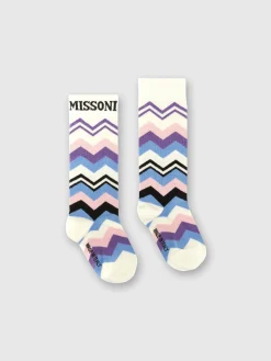 Long socks in zig zag cotton blend with logo
